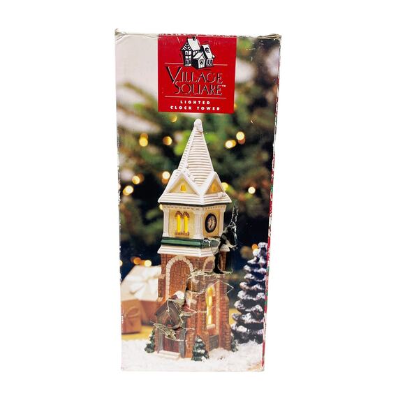 Village Square Christmas Holiday Ceramic Lighted Clock Tower - Picture 10 of 11